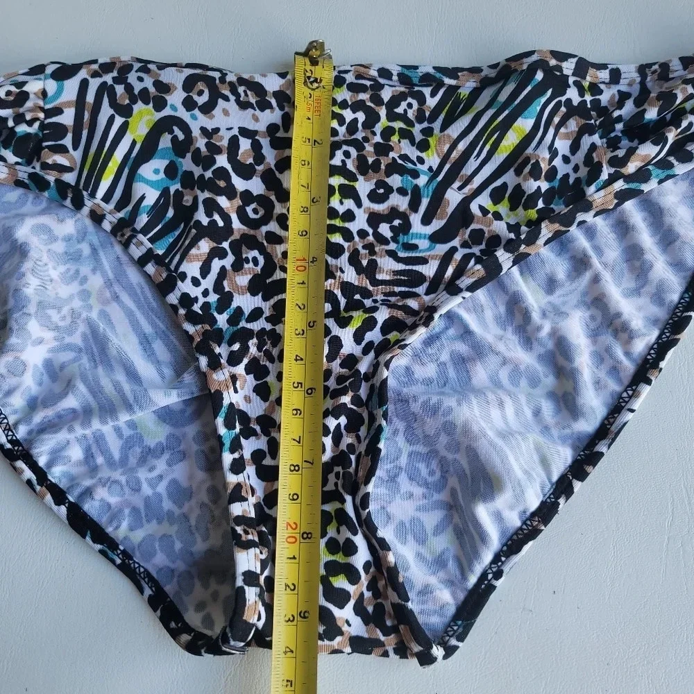On Shore Women's Sz L Animal Print Twist Bandeau Bikini Swim Set Black Leopard